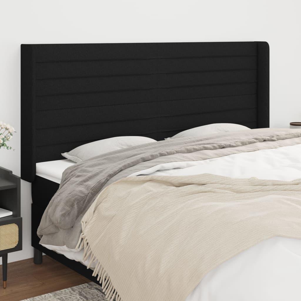 Sengegavl Med Kanter Stof - Sort / 203 x 16 x 118/128 cm