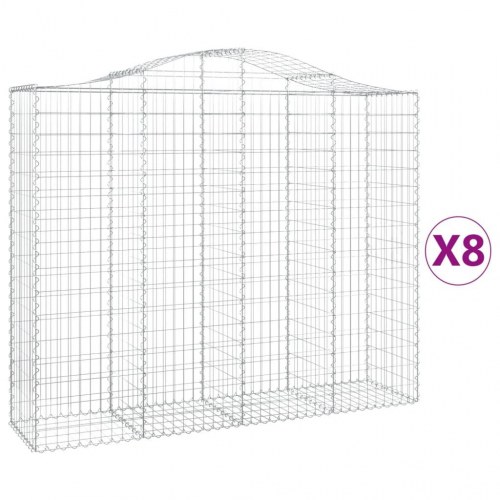 Buede gabionkurve - 8 stk. 200×50×160/180 cm i galvaniseret jern