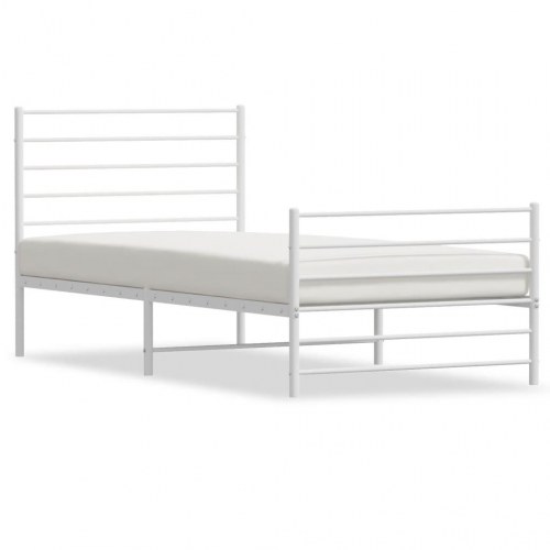 Sengeramme i metal med sengegavl og fodgærde 90x190 cm - hvid