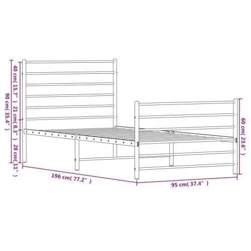 Sengeramme i metal med sengegavl og fodgærde 90x190 cm - hvid