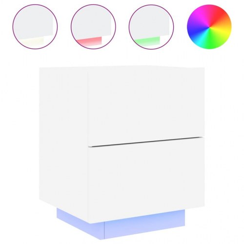 Sengebord med LED-lys konstrueret træ hvid