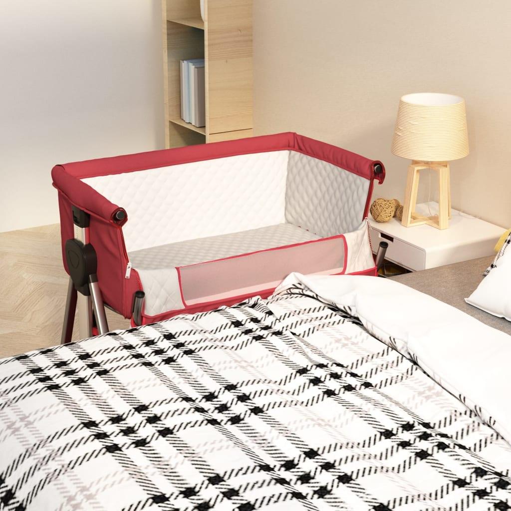 Babyseng med madras linnedstof rød