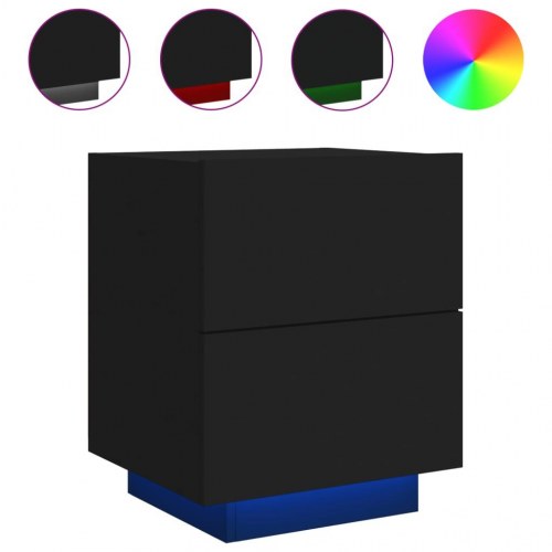 Sengebord med LED-lys - sort