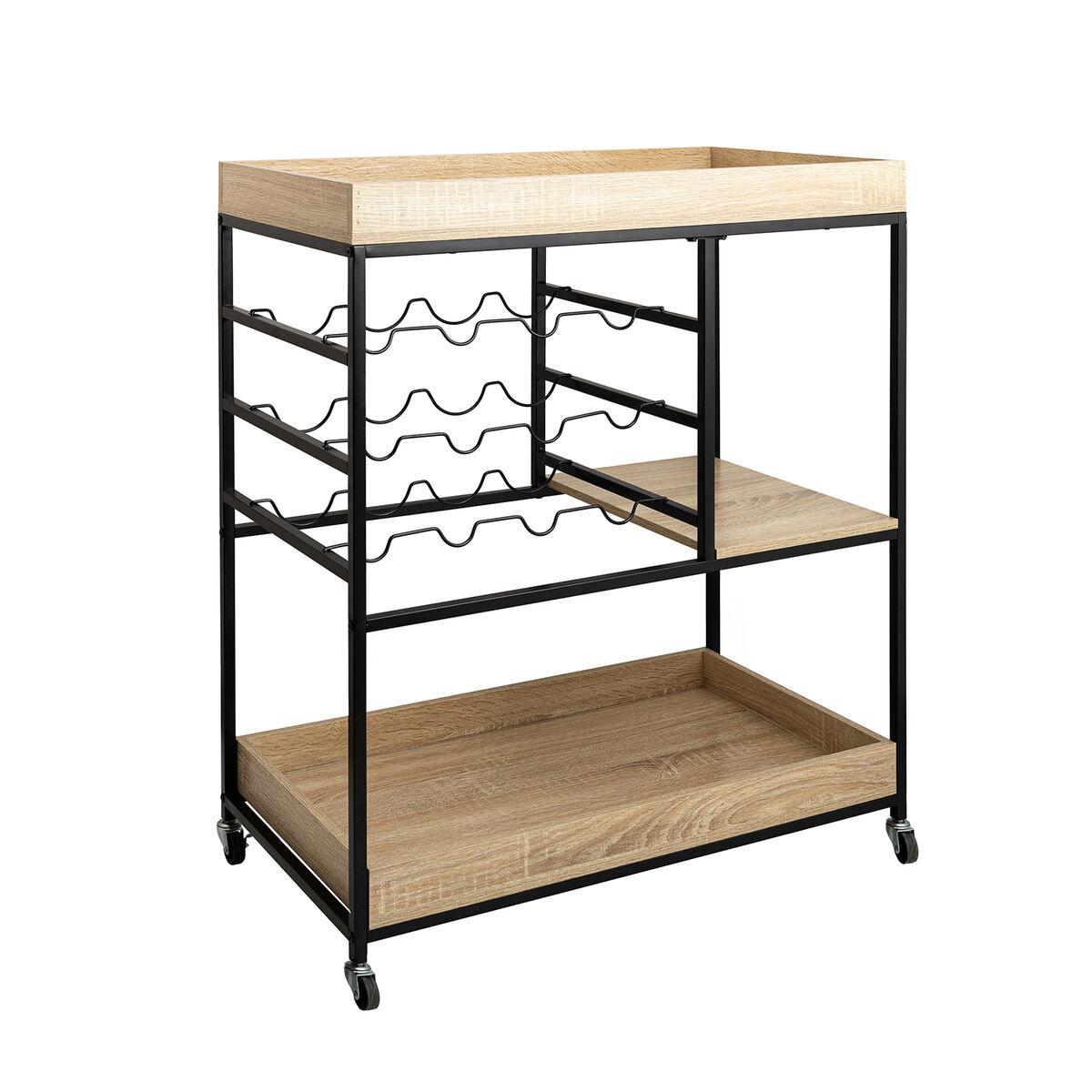 Vinthera Moa serveringsvogn med flaskereol, sort metal - 75 × 40 × 91,5 cm