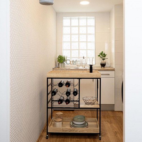 Vinthera Moa serveringsvogn med flaskereol, sort metal - 75 × 40 × 91,5 cm