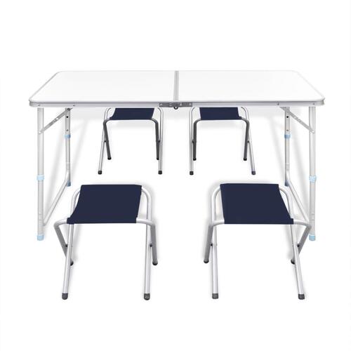 Campingbord og 4 klapstole højdejustérbart 120 x 60 cm