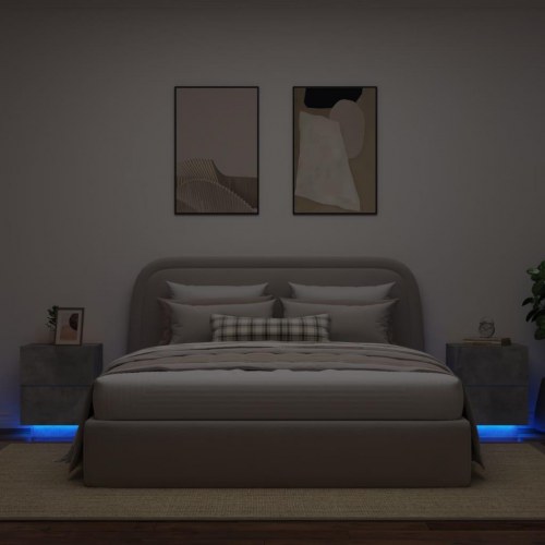 Sengeborde med LED-lys 2 stk. - betongrå