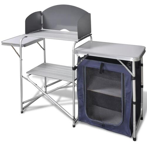 Foldbart campingbord med skærm aluminium