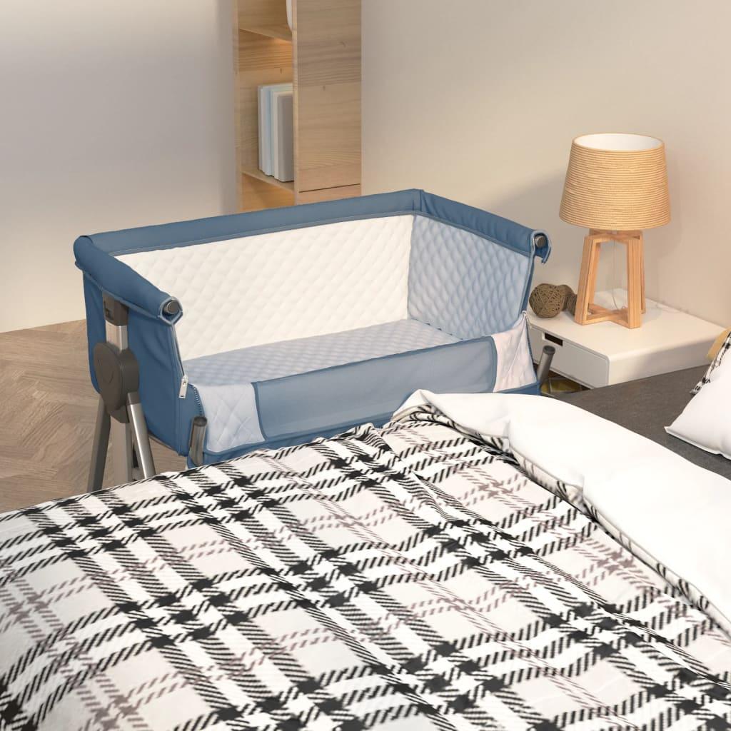 Babyseng med madras linnedstof marineblå