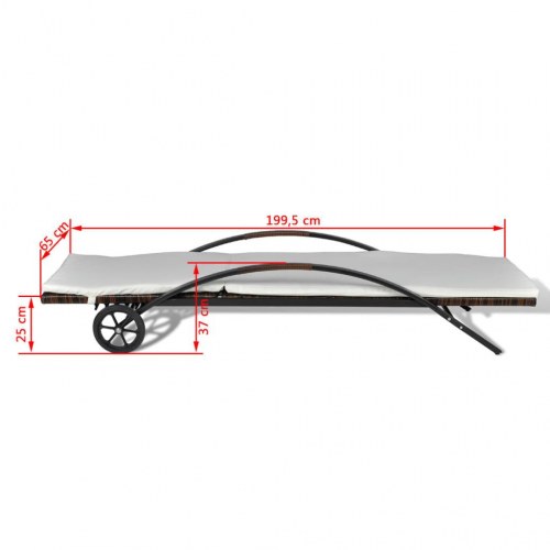 Liggestol med hynde & hjul polyrattan brun