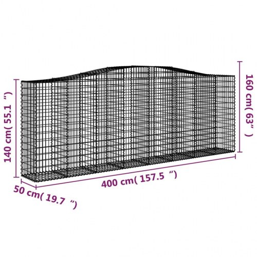 Buede gabionkurve - 3 stk. 400×50×140/160 cm i galvaniseret jern