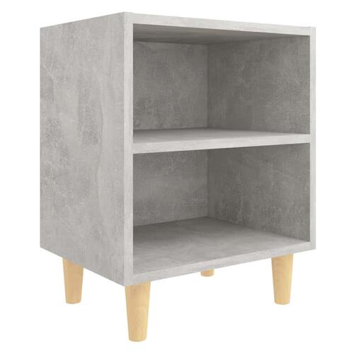 Sengebord med ben i massivt træ 40x30x50 cm betongrå