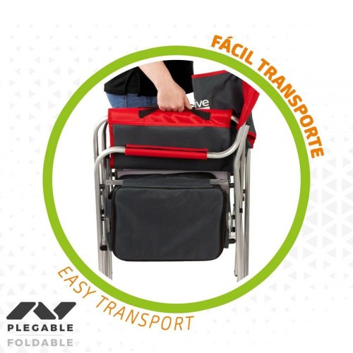 Aktive sammenklappelig campingstol med bord, køletaske og kopholder - Grå/Rød (2 stk.) 61 × 92 × 52 cm