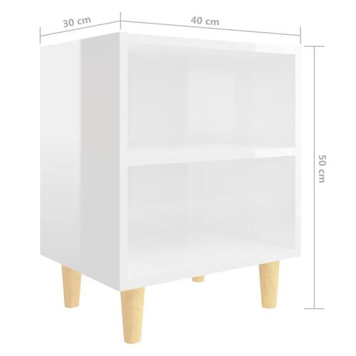 Sengeskab med massive træben 40x30x50 cm hvid højglans
