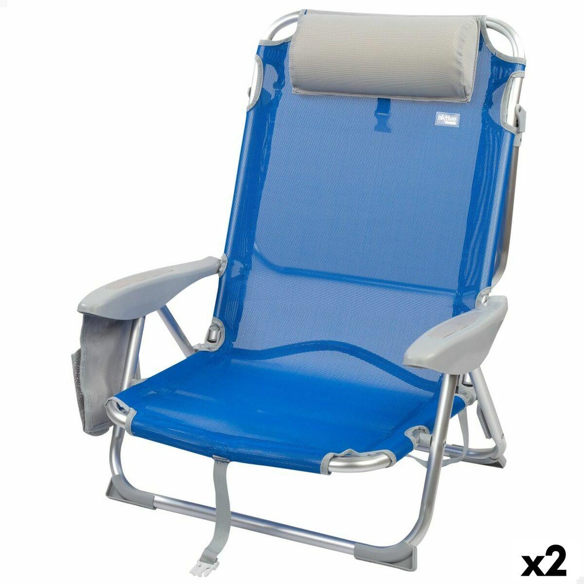 Aktive Gomera sammenfoldelig strandstol med nakkestøtte, blå/grå (2 stk.) 51 × 76 × 45 cm