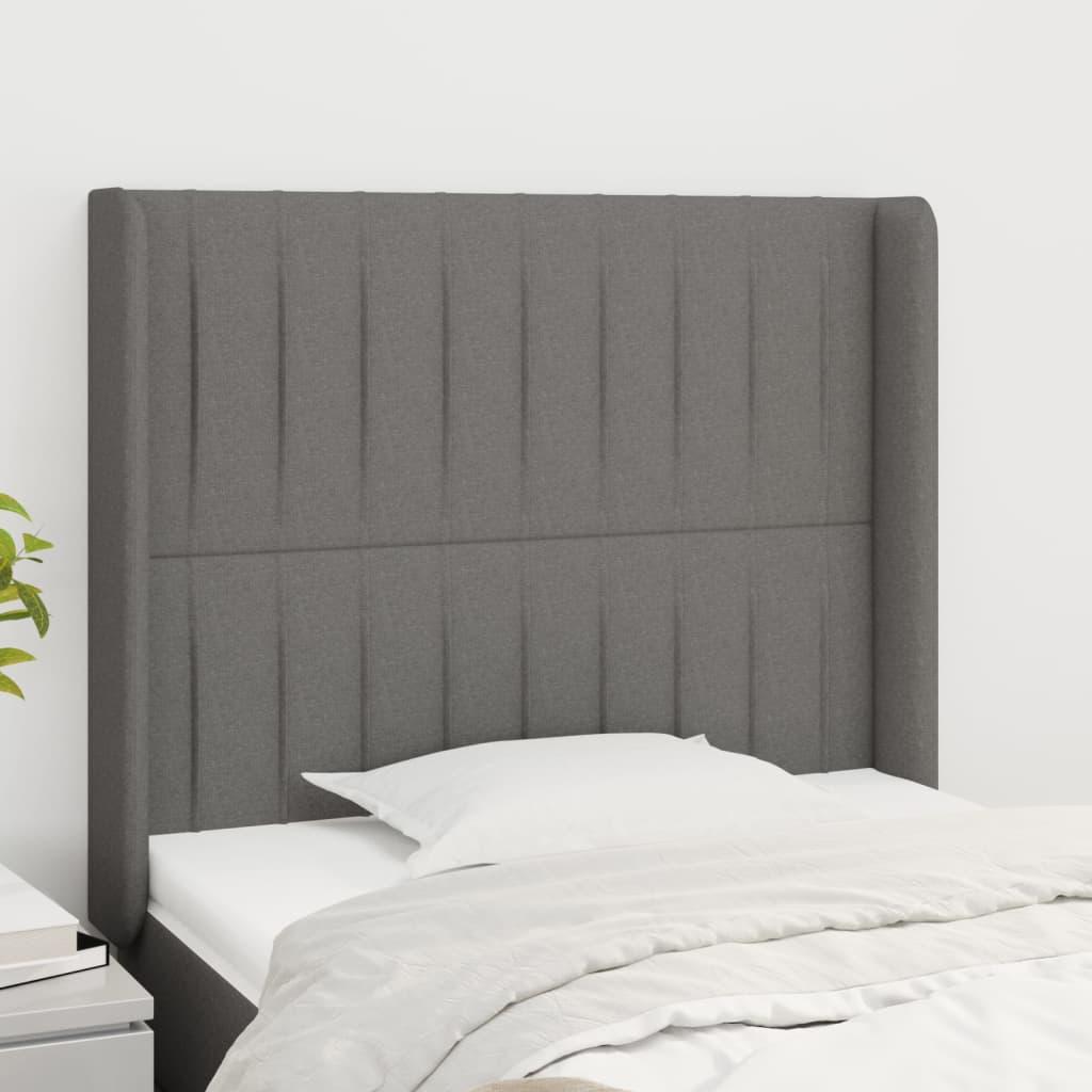Sengegavl Med Kanter 83X16X78/128 Cm Stof - Mørkegrå / 103 x 16 x 118/128 cm