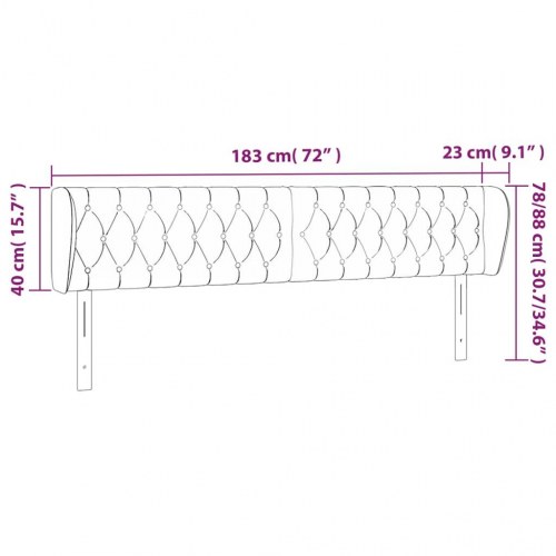 Sengegavl med kanter i stof 183 x 23 x 78/88 cm - sort
