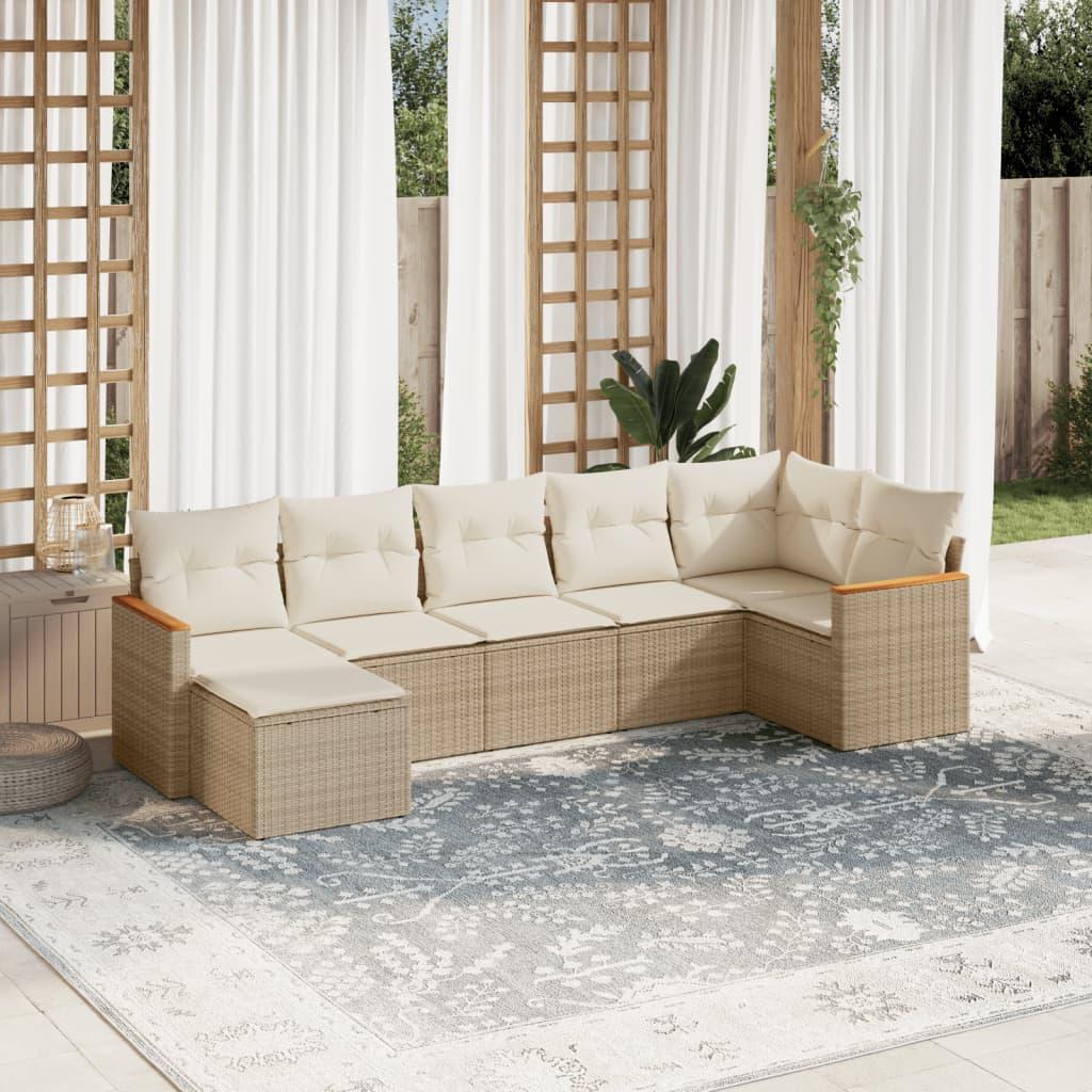 Sofaesæt Til Haven 7 Dele Med Hynder Polyrattan - Beige / Uden bord