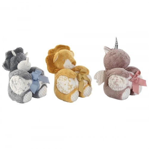 Gavesæt til baby - bamse og tæppe, Gul/Blå/Pink (3 enheder)