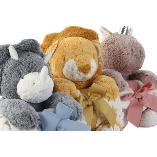 Gavesæt til baby - bamse og tæppe, Gul/Blå/Pink (3 enheder)