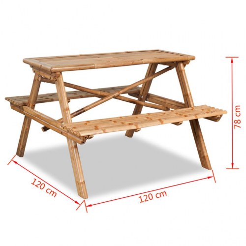Picnicbord bambus 120 x 120 x 78 cm