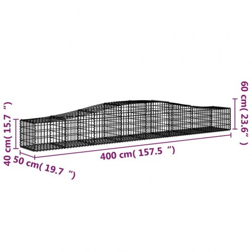 Buede gabionkurve 2 stk. - 400×50×40/60 cm i galvaniseret jern