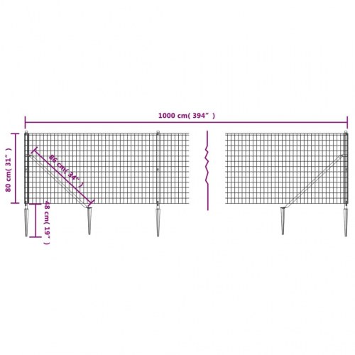 Trådhegn med jordspyd 0,8 × 10 m - grøn, galvaniseret stål med PVC