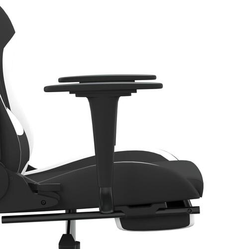 Gamingstol med massagefunktion + fodstøtte stof sort og hvid