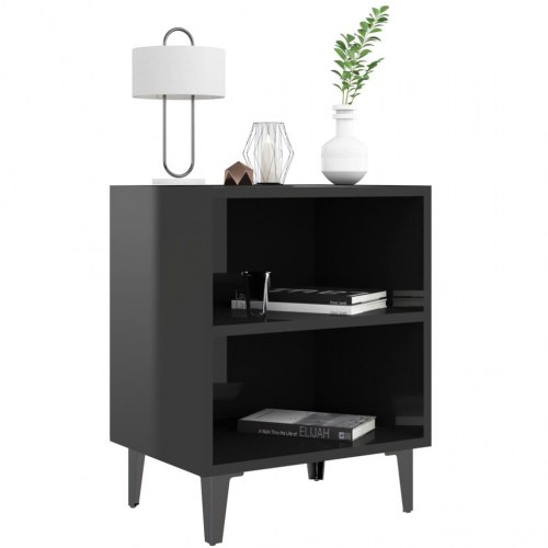 Sengeborde 2 stk. med metalben 40x30x50 sort højglans