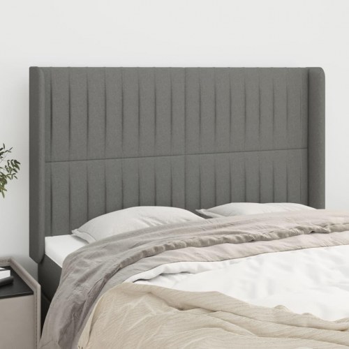 Sengegavl med kanter 147 x 16 x 118/128 cm - mørkegrå