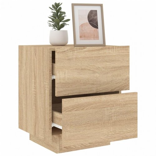 Sengebord med LED-lys i sonoma-eg - 45 x 40 x 55 cm