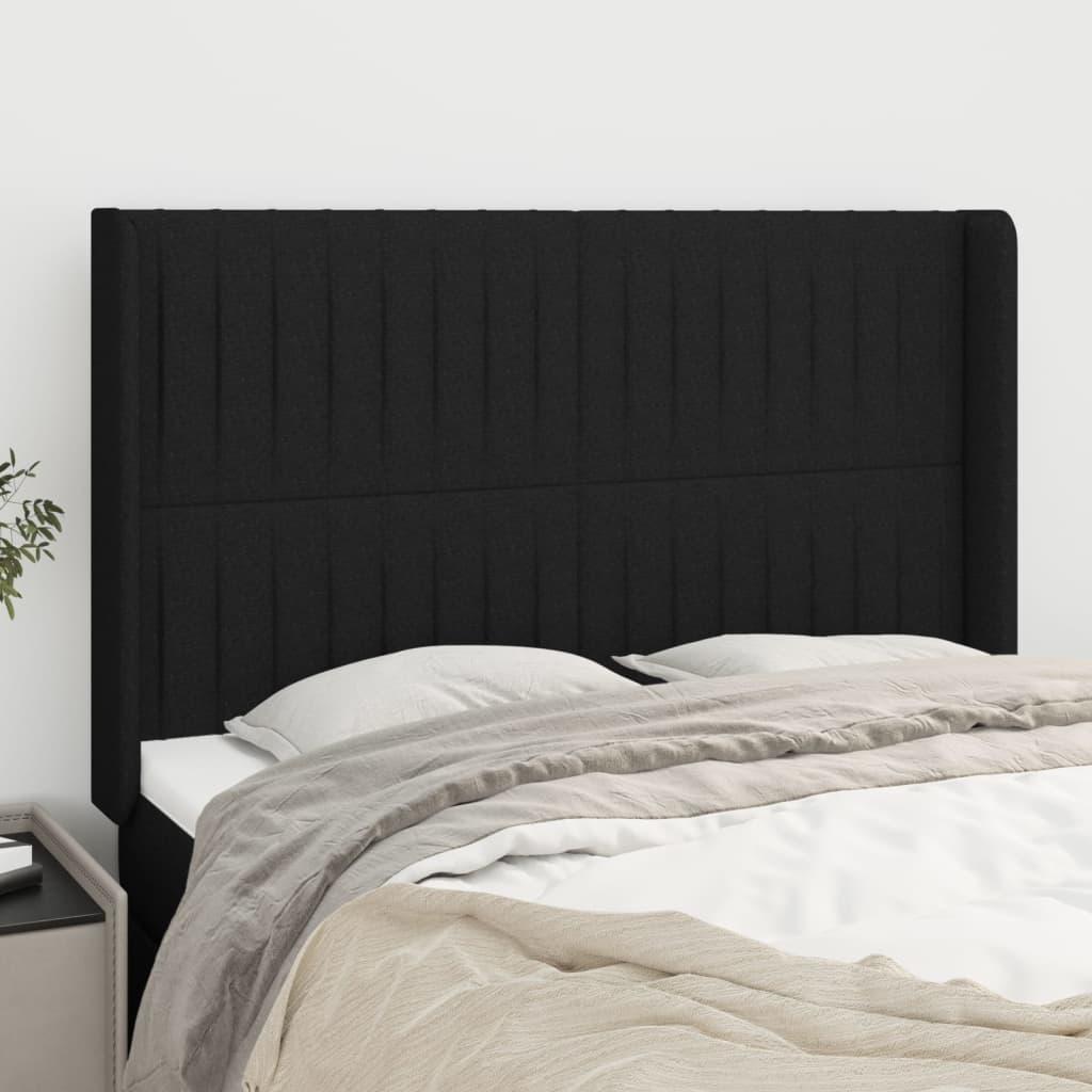 Sengegavl Med Kanter Stof - Sort / 147 x 16 x 118/128 cm
