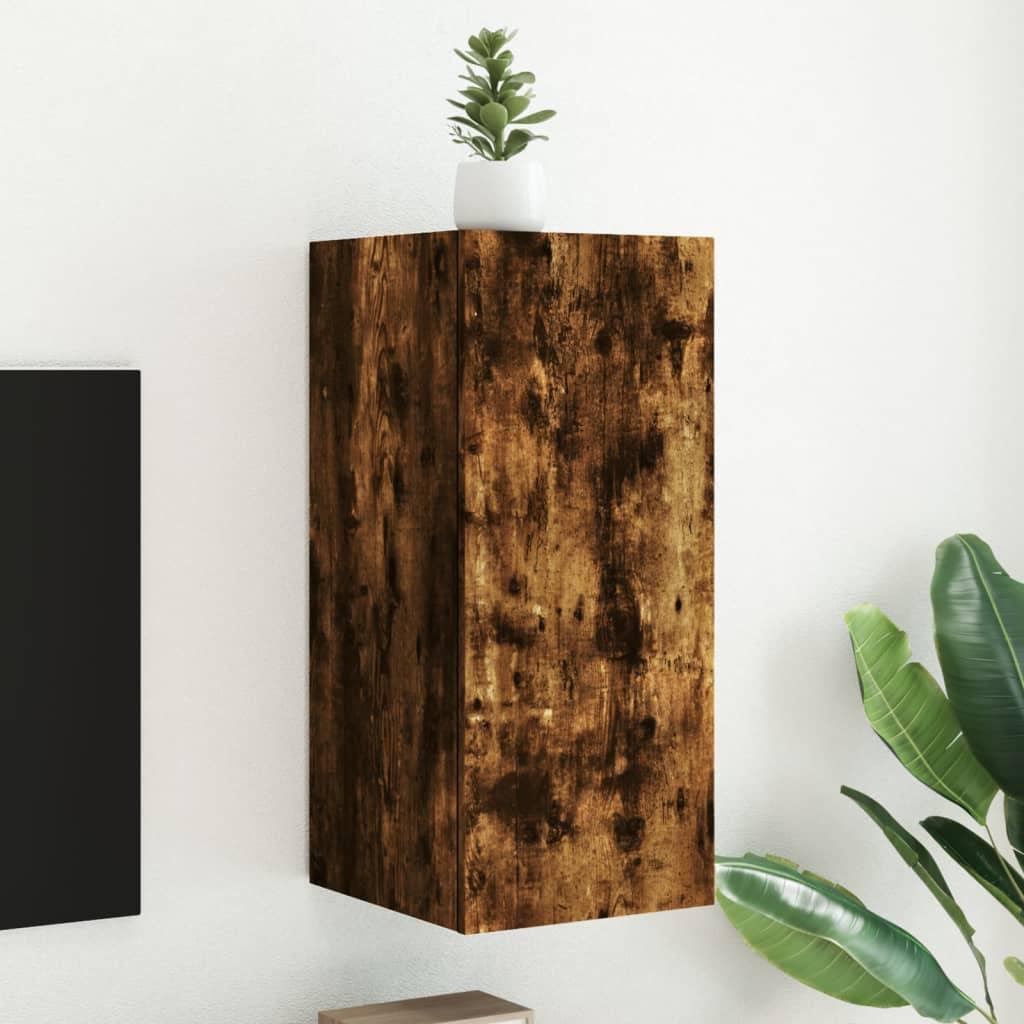Væghængt Tv Bord Med Led Lys 30 5x35x70 Cm Røget Egetræsfarve