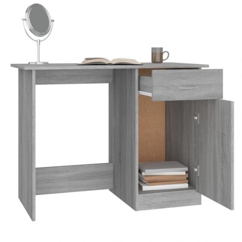 Skrivebord 100 × 50 × 76 cm i konstrueret træ - grå sonoma-eg med skuffe og låge