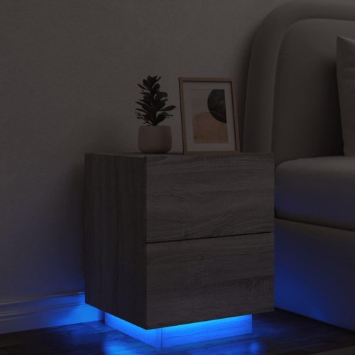 Sengebord med LED-lys - grå sonoma-eg