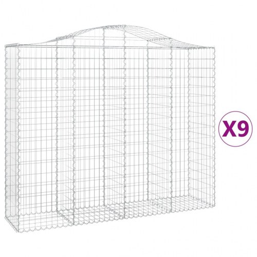 Buede gabionkurve - 9 stk. 200×50×160/180 cm i galvaniseret jern