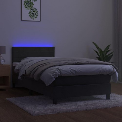 Kontinentalseng med madras og LED-lys 90×190 cm - fløjl, mørkegrå