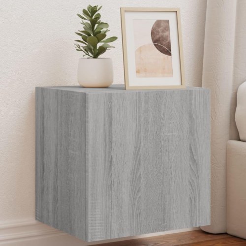 Væghængt tv-bord med LED-lys - grå sonoma-eg, 40,5 x 35 x 40 cm
