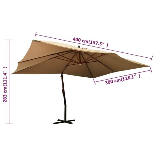 Hængeparasol 400x300 cm træstang gråbrun