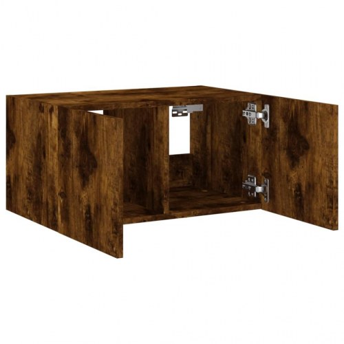 Væghængt tv-bord med LED-lys 60 x 35 x 31 cm - røget egetræ