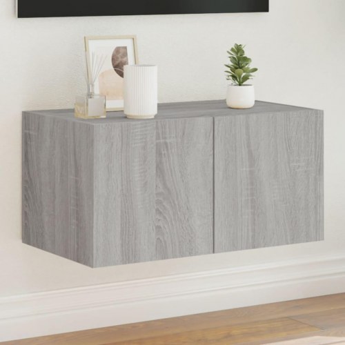 Væghængt tv-bord med LED-lys 60x35x31 cm grå sonoma-eg