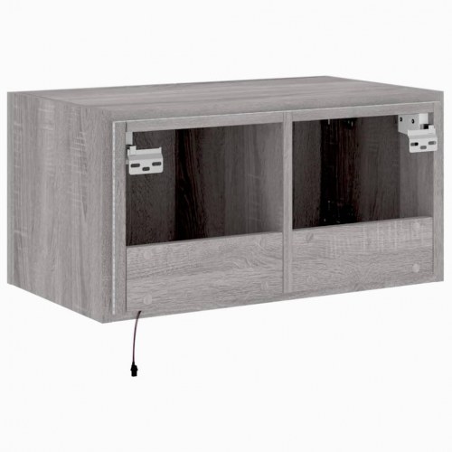 Væghængt tv-bord med LED-lys 60x35x31 cm grå sonoma-eg