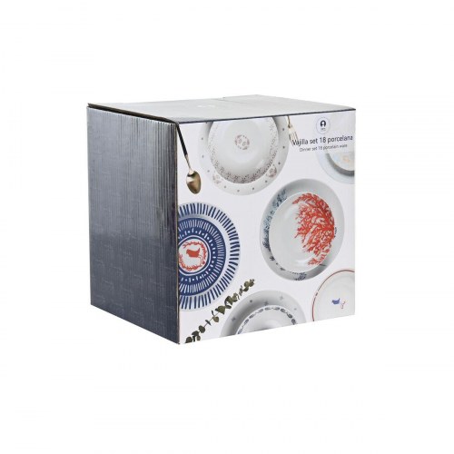 Spisestel i porcelæn - blå/hvid/pink, 18 dele