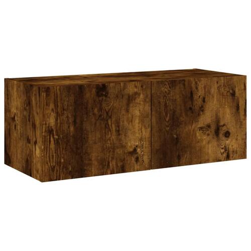 Væghængt tv-bord med LED-lys 80x35x31 cm røget egetræsfarve