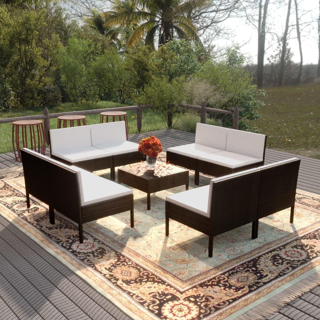 Loungesæt Til Haven 5 Dele Med Hynder Polyrattan Sort - 8x midterdel bord