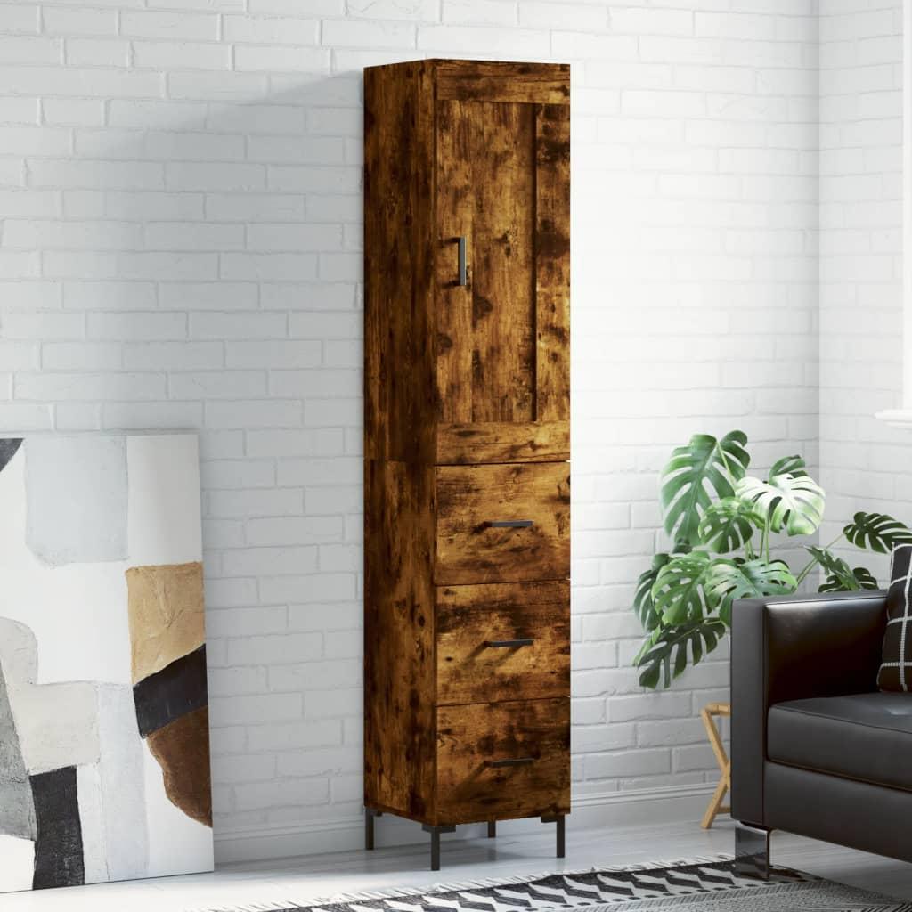 Højskab 34,5×34×180 cm i konstrueret træ - røget egetræ
