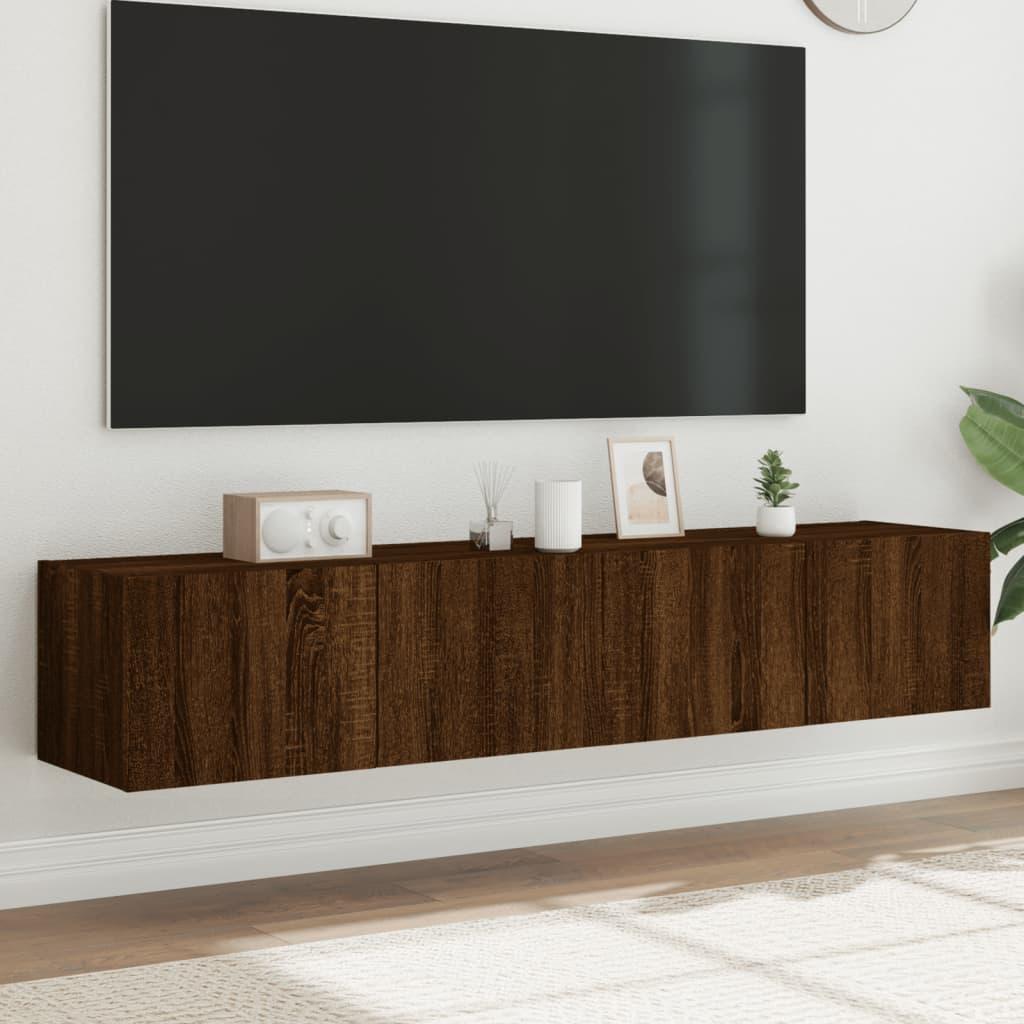 Væghængte tv-borde 2 stk. med LED-lys 80x35x31 cm brunt eg