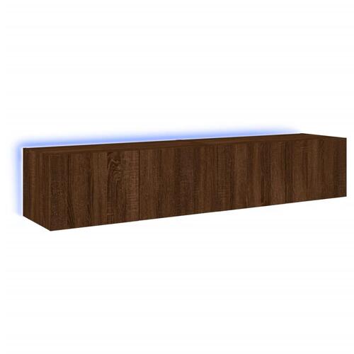 Væghængte tv-borde 2 stk. med LED-lys 80x35x31 cm brunt eg
