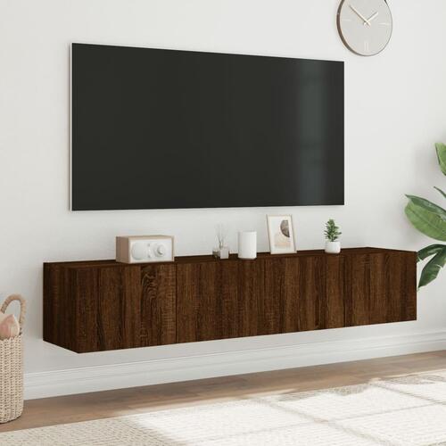 Væghængte tv-borde 2 stk. med LED-lys 80x35x31 cm brunt eg