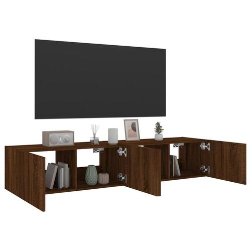 Væghængte tv-borde 2 stk. med LED-lys 80x35x31 cm brunt eg